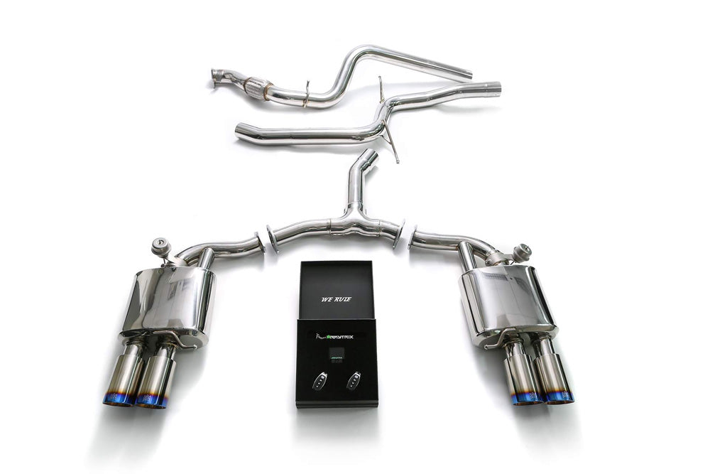 ARMYTRIX Stainless Steel Valvetronic Catback Exhaust System Quad Blue Coated Tips Audi A4 Quattro 2.0 TFSI 4WD 2016-2022