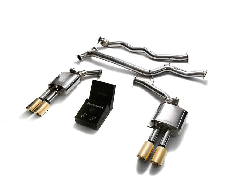ARMYTRIX Stainless Steel Valvetronic Catback Exhaust System Quad Gold Tips Audi A4 | A5 B8 2008-2015