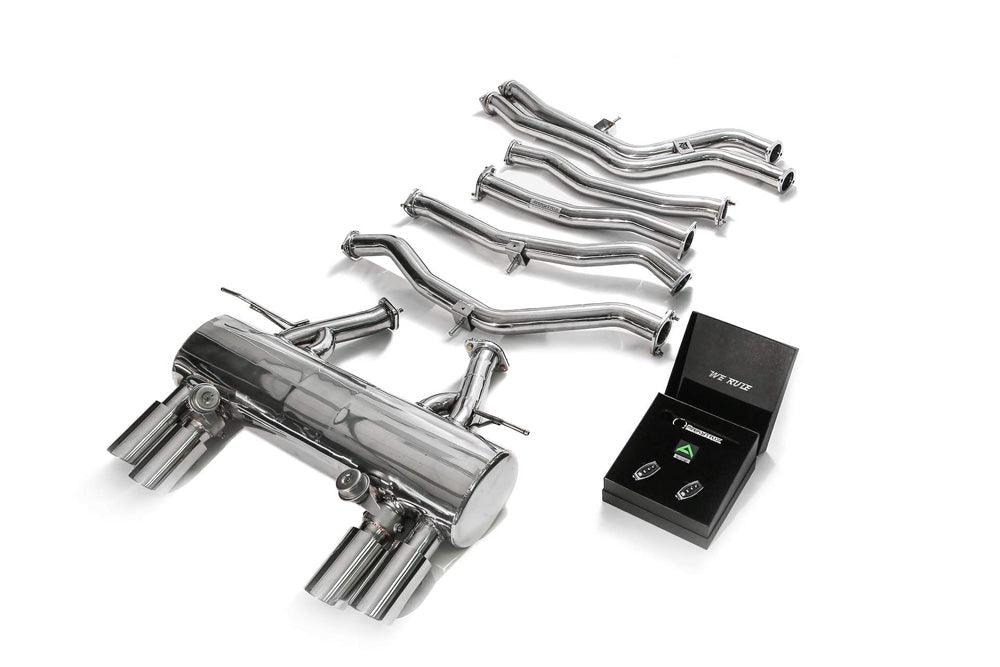 ARMYTRIX Stainless Steel Valvetronic Catback Exhaust System Quad Chrome Silver Tips BMW M3 | M4 F8x 2015-2020
