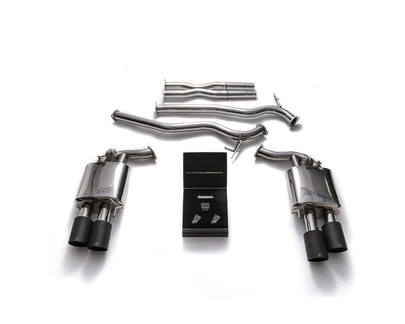 ARMYTRIX Valvetronic Exhaust System Quad Matte Black Tips Ford Mustang GT 5.0L Coyote Convertible MK6 Facelift 2018+